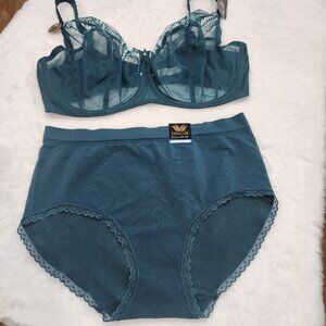 Wacoal Women's Bra and Panty Set Size 38H XL Panty Teal Color Ultimate Lift NWT